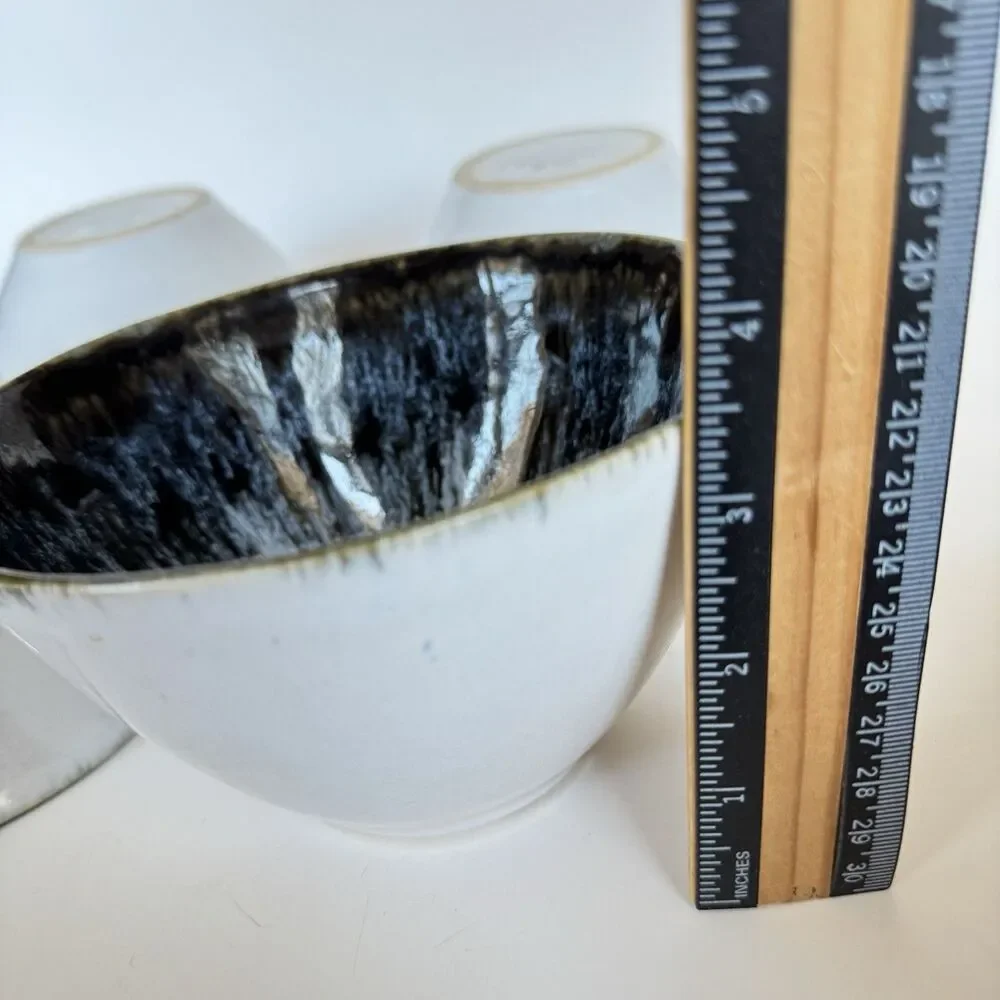 4 West Elm Cereal Bowls Reactive Glaze Blue Black Brown Gray Portugal Stoneware